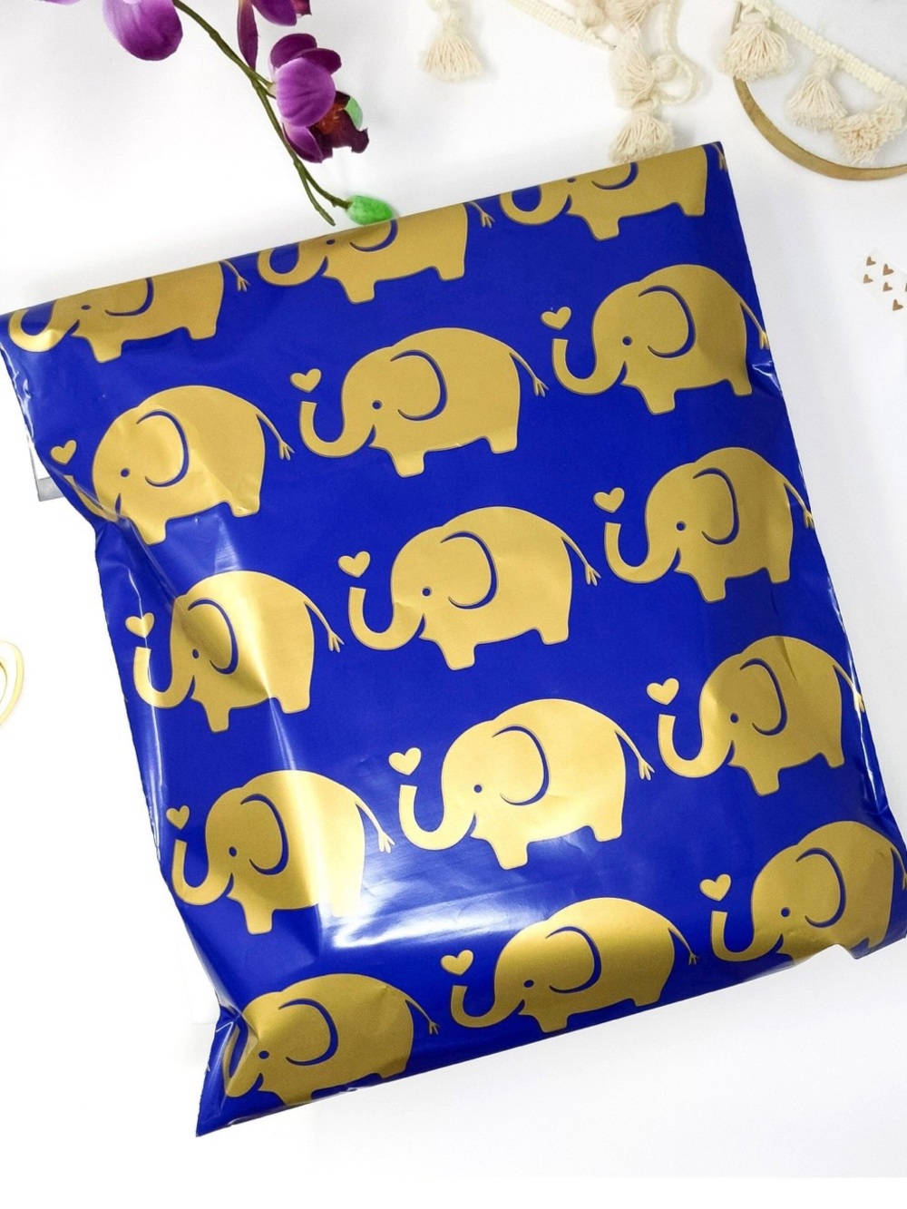 Blue and Gold Elephant Poly Mailers 6x9 Shipping Bags 30 Pack